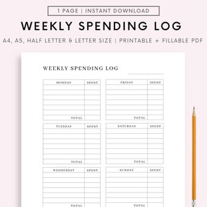 Weekly Spending Tracker, Spending Tracker, Expense Tracker Printable, Spending Log, Purchase Tracker, Transaction Log A4 A5 Letter PDF