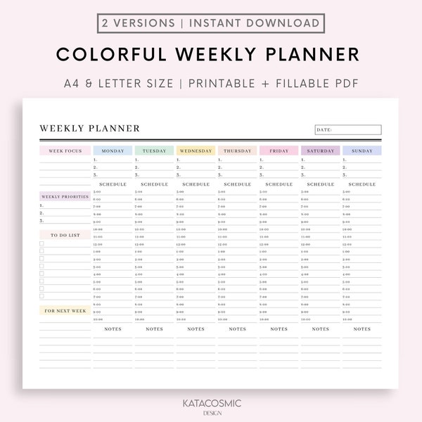 Weekly Hourly Planner EDITABLE Weekly Schedule, Daily Planner, Undated Planner, 2024 Weekly Organizer, To Do List printable, Adhd