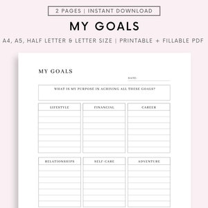 9 Goals Personal Development Planner Printable & Fillable PDF, Goal Planner, Goal Setting, Productivity Planner, A4/A5/Letter/Half Size