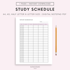 Minimalist Revision Timetable Printable Set, Hourly Agenda, Weekly Timetable, Study Schedule, Study Planner, A4, A5 and Letter
