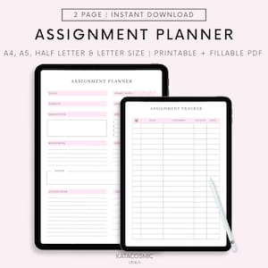 Assignment Tracker, Assignment Planner Printable, Homework Planner, School College Planner, College Assignment Log Template, A4 A5 US Letter