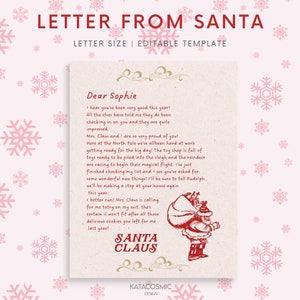 Plantilla personalizada de carta de santa, carta navideña impresa en casa, plantilla editable navideña, plantilla imprimible de carta del Polo Norte