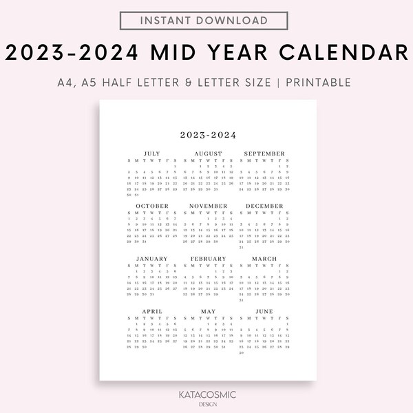 2023-2024 Academic Year At-A-Glance Calendar | Year at a Glance | Printable | 2023-2024 School Year Calendar | Calendar | Digital Download