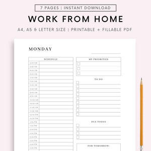 Work From Home Planner, Personal Daily Planner, Productivity Planner, Daily Hourly Planner, Instant Download, A5/A4/Letter/Half Letter