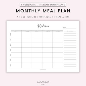 Agenda mensuel de repas paysage, Agenda de menus 30 jours, Agenda alimentaire, Santé et forme, A4/Lettre