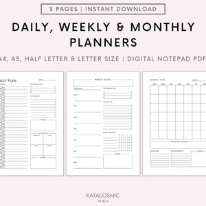 Daily Planner, Weekly Planner, Monthly Planner, Printable planner, Planner set, Planner Inserts, Instant Download, A4/A5/Letter/Half Size