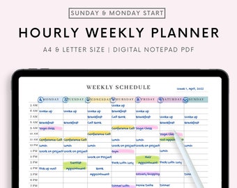 Hourly Weekly Schedule Landscape, Weekly Planner Printable, Week At a Glance, Weekly Agenda, Desk Planner, Weekly To Do List, A4/Letter