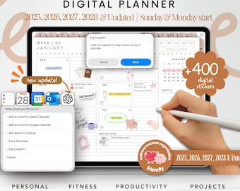 Landscape Digital Planner 2025 2026 2027 2028 & Undated, Goodnotes Planner, Daily Planner, Weekly Planner, Notability Planner, iPad Planner