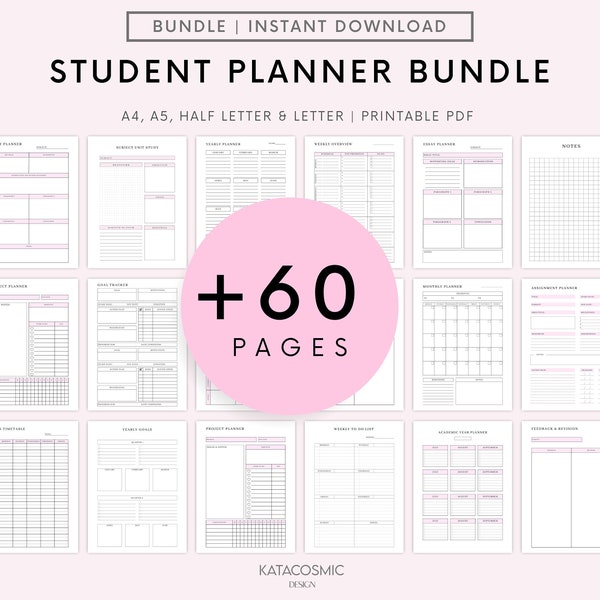 Printable Planner, Printable Student Planner Bundle, Study Planner Bundle, Academic Planner, College Planner, High School, Semester Planner.