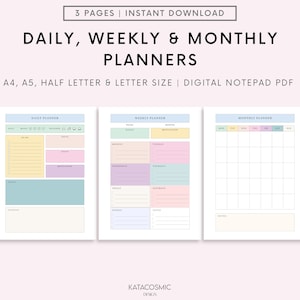 Daily Planner, Weekly Planner, Monthly Planner, Printable planner, Planner set, Planner Inserts, Instant Download, A4/A5/Letter/Half Size