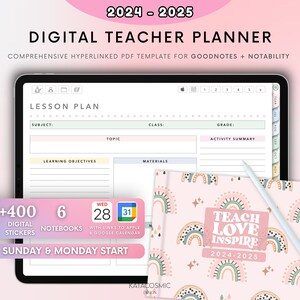 2024 2025 Digital Teacher Planner, Ipad planner, Digital Lesson Planner, Goodnotes Planner, Teacher Digital Planner, Digital Stickers