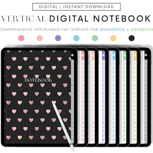 Portrait Digital Notebook Goodnotes, 10 Tab Digital Notebook for GoodNotes & Note-taking Apps, Digital Notes Template, Digital Journal