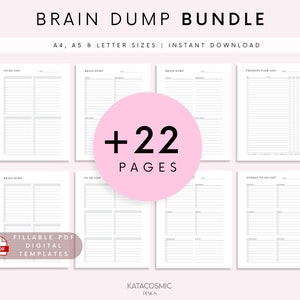 EDITABLE Brain Dump Template BUNDLE, To Do List Printable, ADHD Daily Planner, Productivity, Priority Matrix, Work Day, Thoughts Organizer