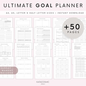 Printable Goal planner bundle, Daily Weekly Monthly Quarterly Yearly Goals, SMART Goal, New year, Resolution, Reflections, Vision board