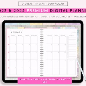 Digital Planner, Goodnotes Planner, Daily Digital Planner, iPad Planner, Notability Planner, 2022 2023 2024 Dated Undated Digital Planner