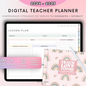 Digital Teacher Planner 2024 + 2025 Dated Academic Planner, Lesson ...
