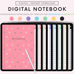 Digital Hyperlinked Notebook Minimal Notebook Cornell Note Taking Template Notepad Student Goodnotes iPad Planner Notability Digital Tablet