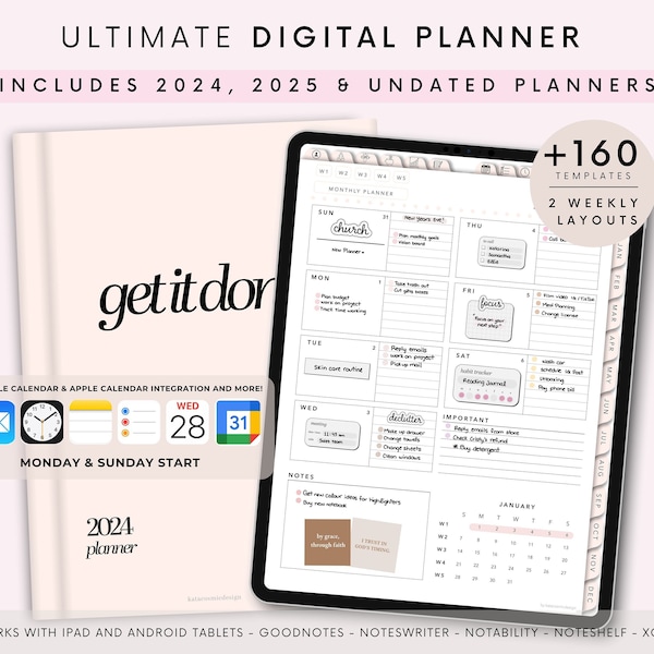 2024 Digitaler Kalender | DATIERT Goodnotes Digitaler Planer 2024 | Digitales Journal | Tagesplaner | iPad Planer | Tagesplaner / Notability Planer