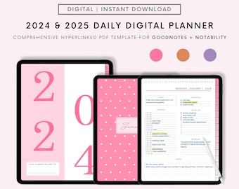 2025 Digital Daily Journal Planner, Portrait Digital Planner, iPad 365 day Planner, iPad Planner, GoodNotes Planner, Notability Planner