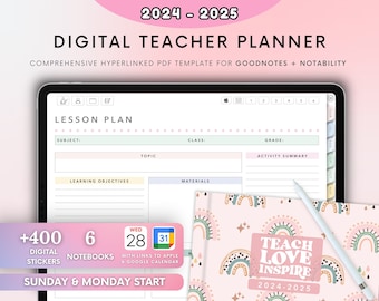 2024 2025 Digitale lerarenplanner, iPad-planner, digitale lesplanner, Goodnotes-planner, digitale planner voor leraar, digitale stickers