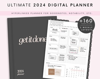 2024 digital planner, dated digital planner, black digital journal, goodnotes planner, ipad planner, daily notability planner, ADHD planner