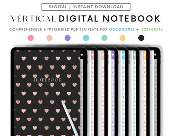 Portrait Digital Notebook Goodnotes, 10 Tab Digital Notebook for GoodNotes & Note-taking Apps, Digital Notes Template, Digital Journal