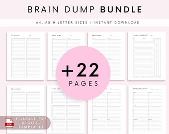 EDITABLE Brain Dump Template BUNDLE, To Do List Printable, ADHD Daily Planner, Productivity, Priority Matrix, Work Day, Thoughts Organizer