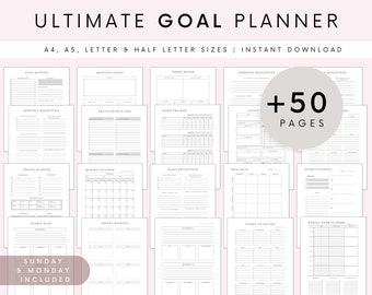 Printable Goal planner bundle, Daily Weekly Monthly Quarterly Yearly Goals, SMART Goal, New year, Resolution, Reflections, Vision board