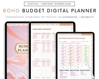 Boho digitale budgetplanner, digitale GoodNotes-planner, budgetplanner voor Android, digitale planner voor iPad, maandelijks budget salarisbudget