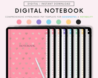 Digital Hyperlinked Notebook Minimal Notebook Cornell Note Taking Template Notepad Student Goodnotes iPad Planner Notability Digital Tablet