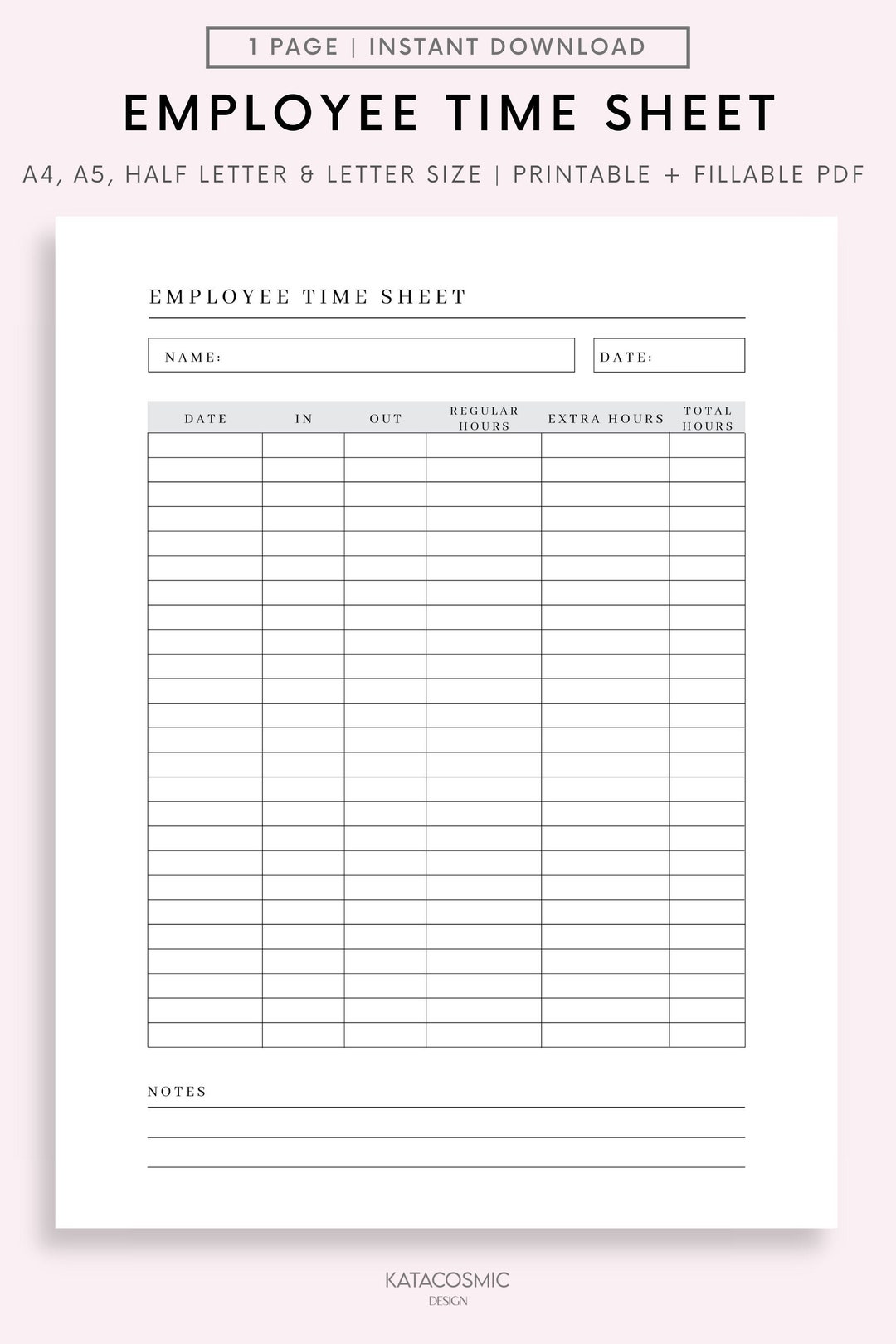 Printable Employee Time Sheet Editable Canva Digital Template ...