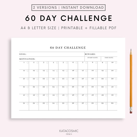 60 Day Challenge Goal Setting Goal Progress Tracker Habit Etsy