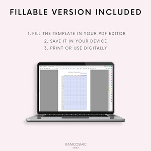 Peut inclure: Un ordinateur portable affichant un mod&egrave;le de planning hebdomadaire dans un &eacute;diteur PDF. Le mod&egrave;le est une grille avec des colonnes pour chaque jour de la semaine et des lignes pour diff&eacute;rentes heures. Le mod&egrave;le est rempli de surbrillances color&eacute;es et de texte.