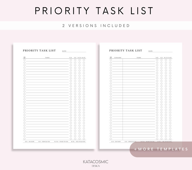 Two Column Prioritization List Task Priority Matrix, Eisenhower Matrix, Decision Matrix, Productivity ...
