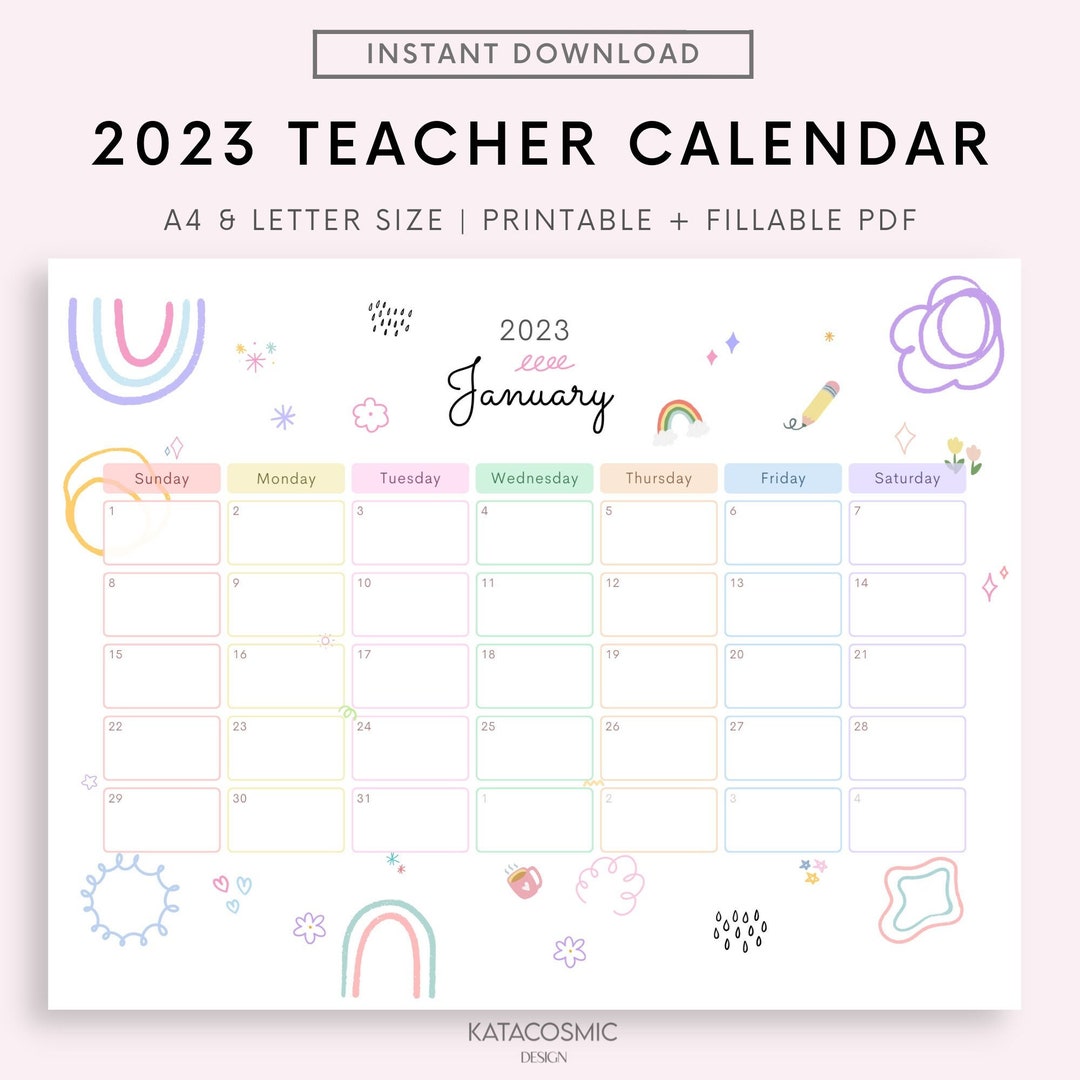 Editable Teacher Calendar 2023, Calendar School Teacher, Wall Calendar