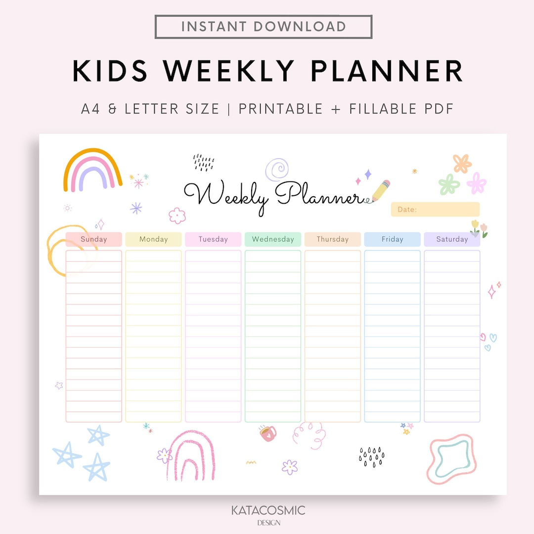 Weekly Schedule for Kids Printable, Homeschool Weekly Schedule, Weekly ...