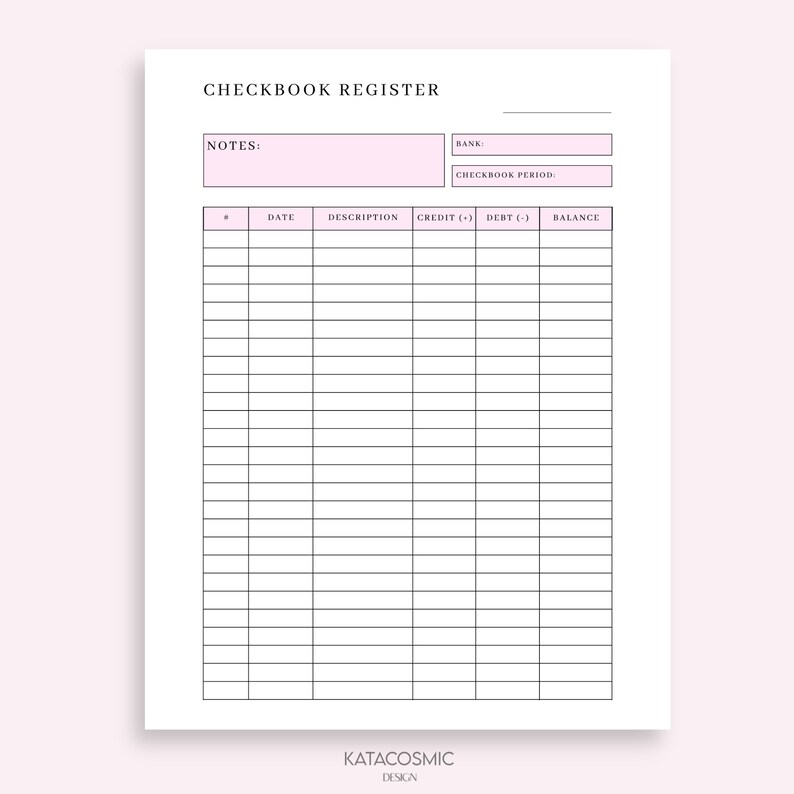 Checkbook Register Printable Check Register Checkbook Etsy