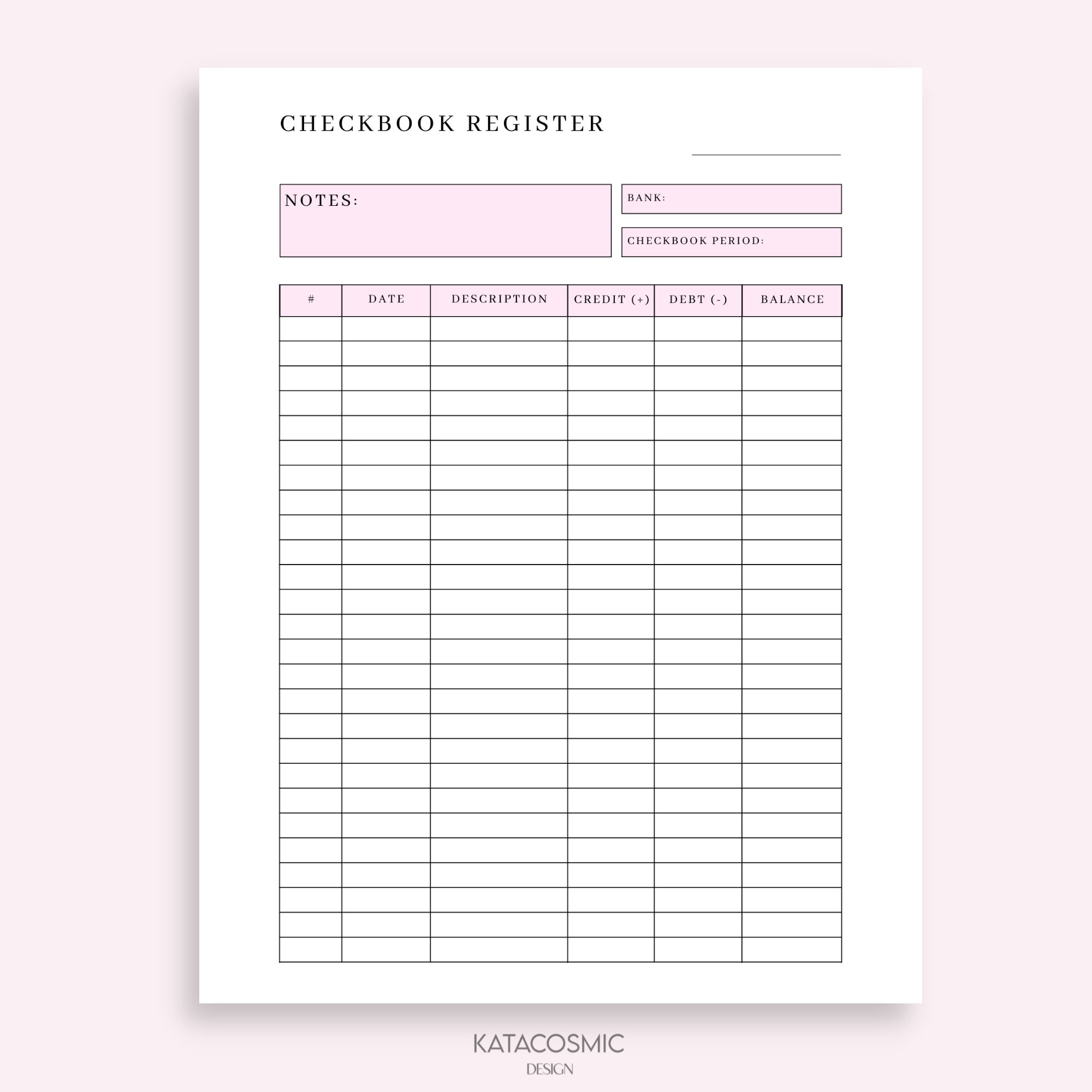 Checkbook Register Printable Check Register Checkbook Etsy