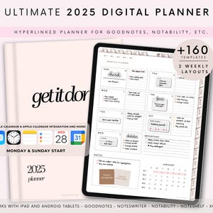 Digital Planner 2025, iPad & Android Planner, GoodNotes Planner, Digital Calendar, Daily, Weekly, Monthly Journal, 2024 2025 iPad Planner