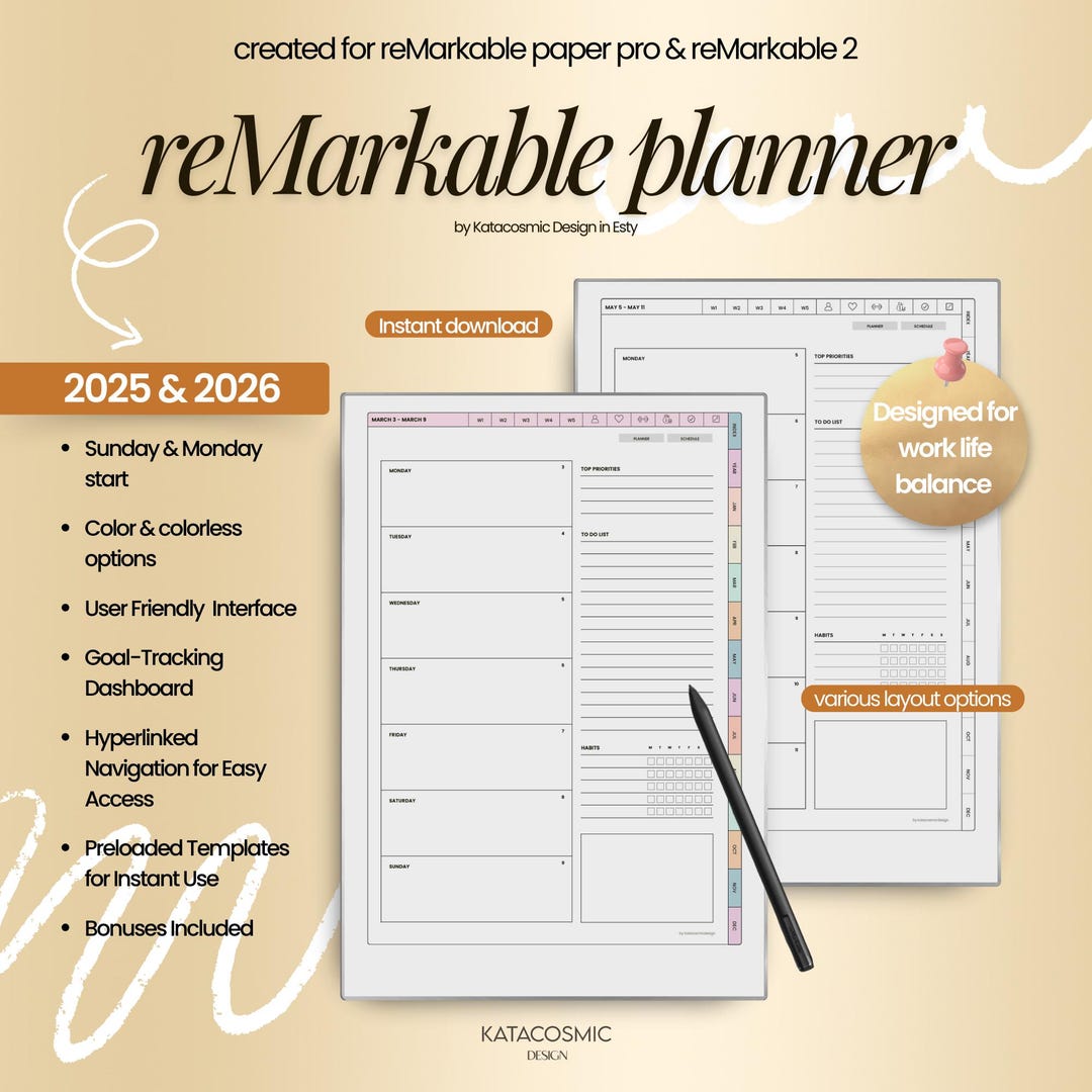 Remarkable Paper Pro Ultimate Planner for 2025 & 2026, Linked Notebook ...