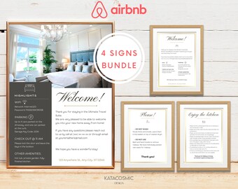 Bearbeitbare Airbnb-Willkommensführer-Beschilderung, druckbare Kurzzeitverleihschilder, Hausregelnposter, WLAN-Schild-Canva-Vorlage