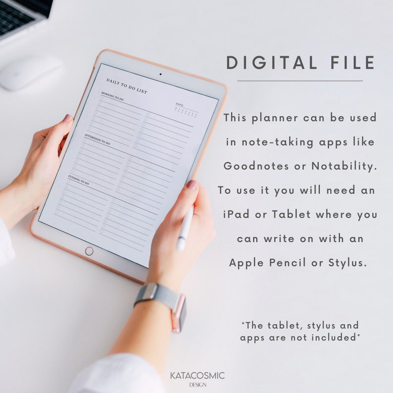 May include: A digital daily to-do list planner on a tablet with a stylus. The text on the screen reads "DAILY TO DO LIST".