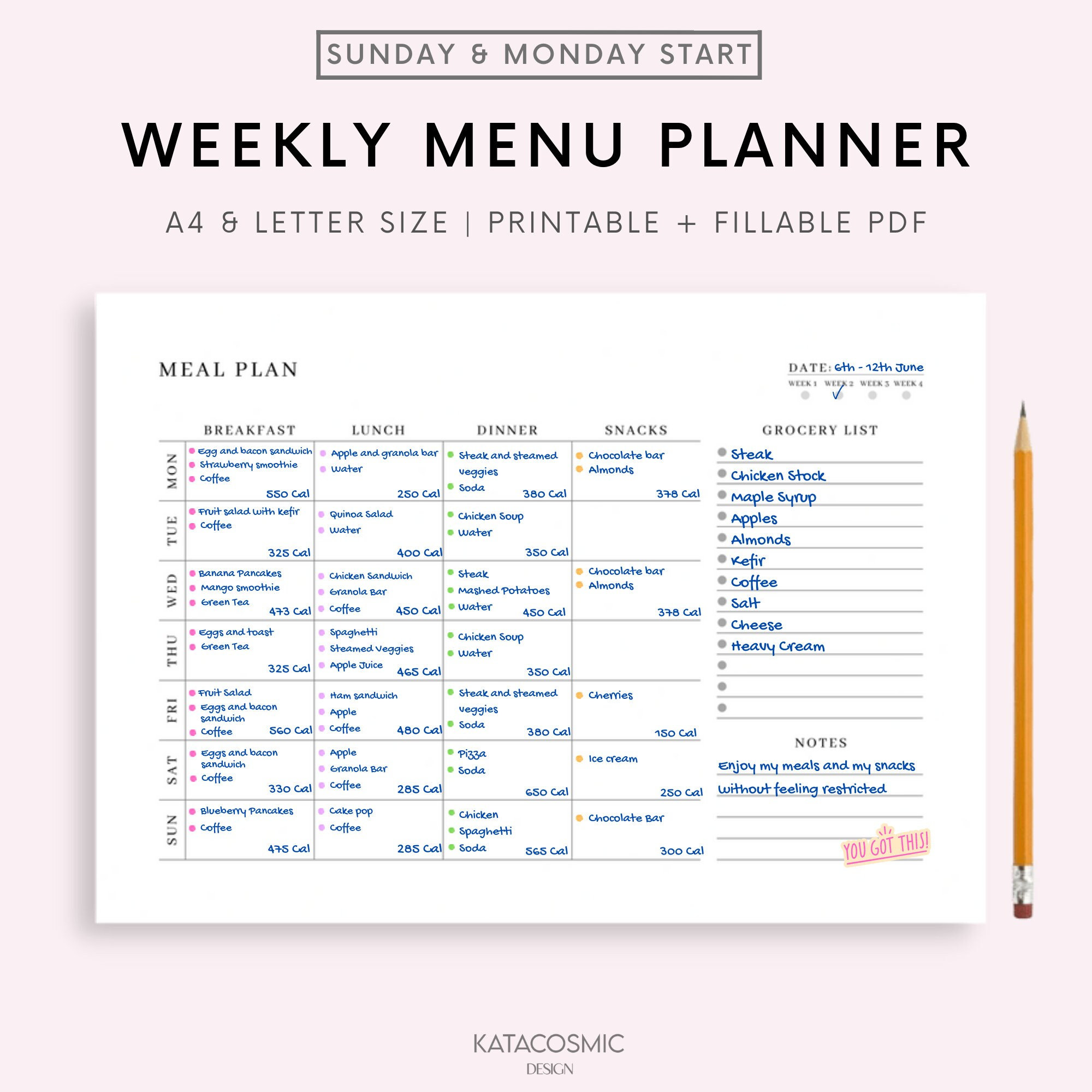 Clever Fox Maaltijdplanner PRO - Wekelijks Maaltijdvoorbereiding & Voedingsdagboek met boodschappenlijst & Weegverlies Tracker - Dieet & Fitness Log Boek (Amber Geel
