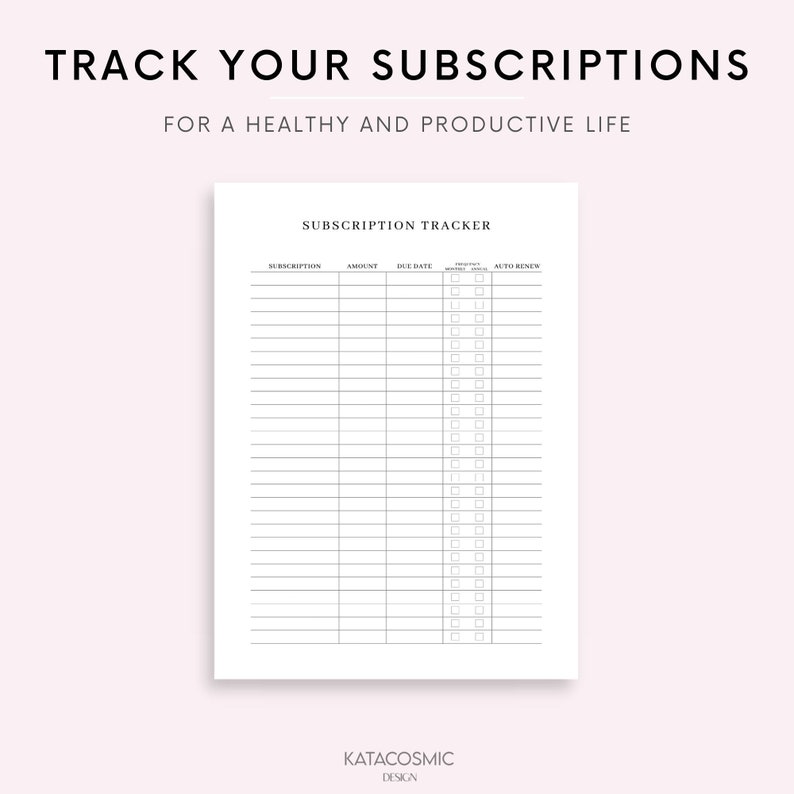 Subscription Tracker Printable Membership Checklist Expense Etsy