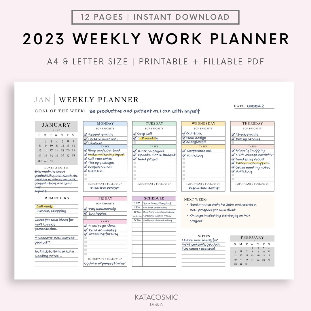 2023 Weekly Office Planner Printable , Minimalist Weekly Schedule, Week ...