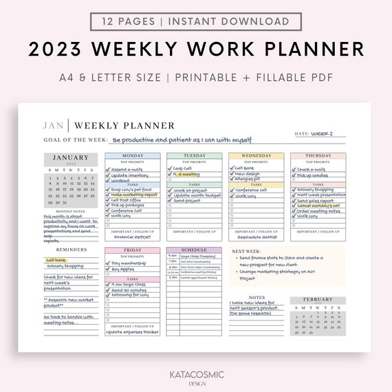 2023 Weekly Office Planner Printable , Minimalist Weekly Schedule, Week At a Glance, Weekly Organizer, Office Planner, To Do Desk Planner