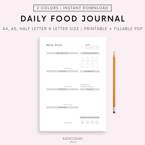 Daily Food Journal Printable Daily Food Diary Minimalist | Etsy