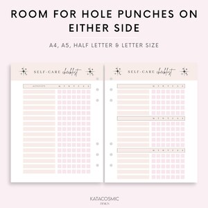 May include: A printable self-care checklist with two columns, each with a header that says "SELF-CARE checklist". The checklist has a beige background with a light pink grid pattern. The checklist includes a column for activity and a column for days of the week, Monday through Sunday.
