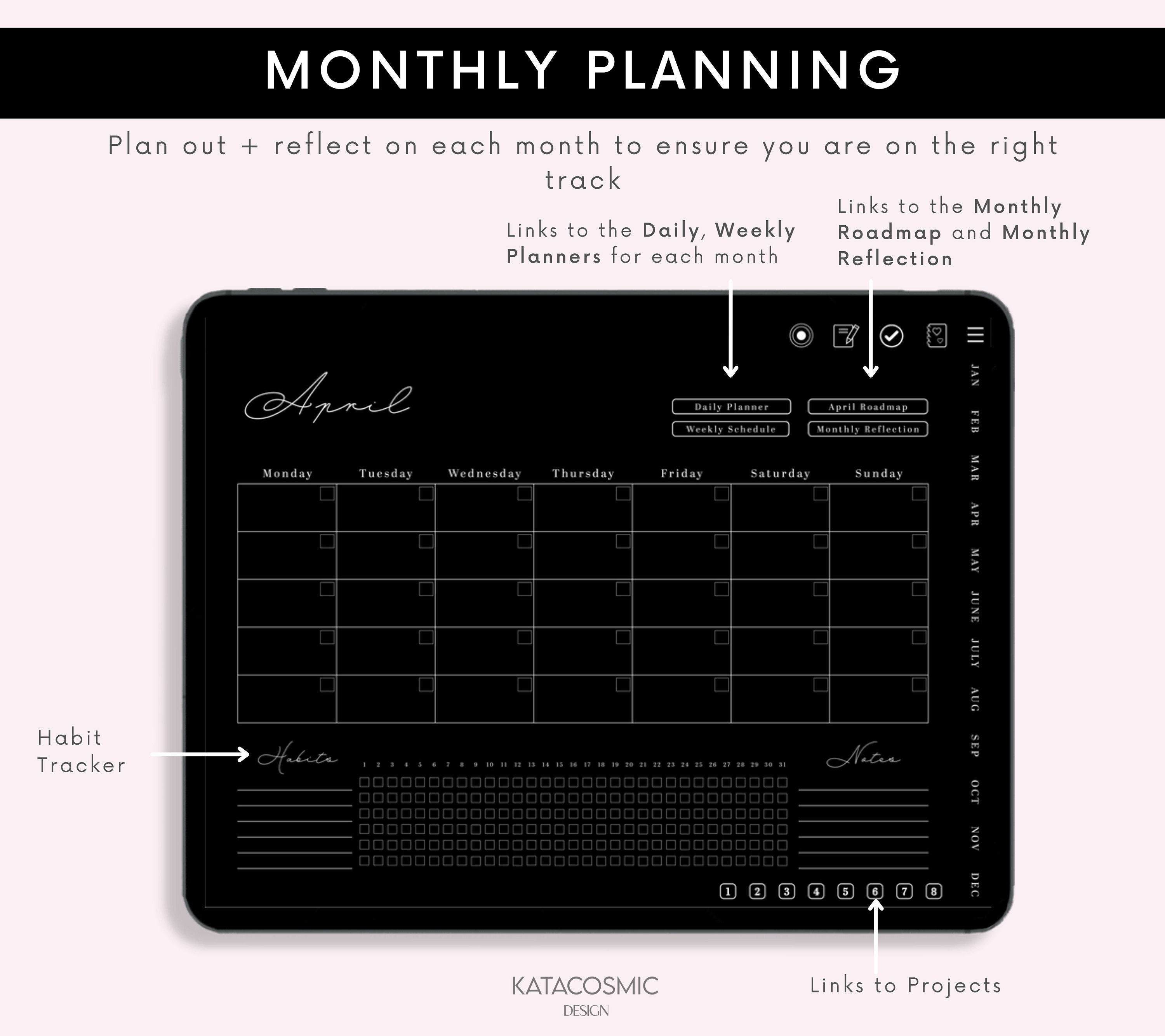 Undated Dark Mode Digital Planner for Goodnotes/notability, Hyperlinked ...