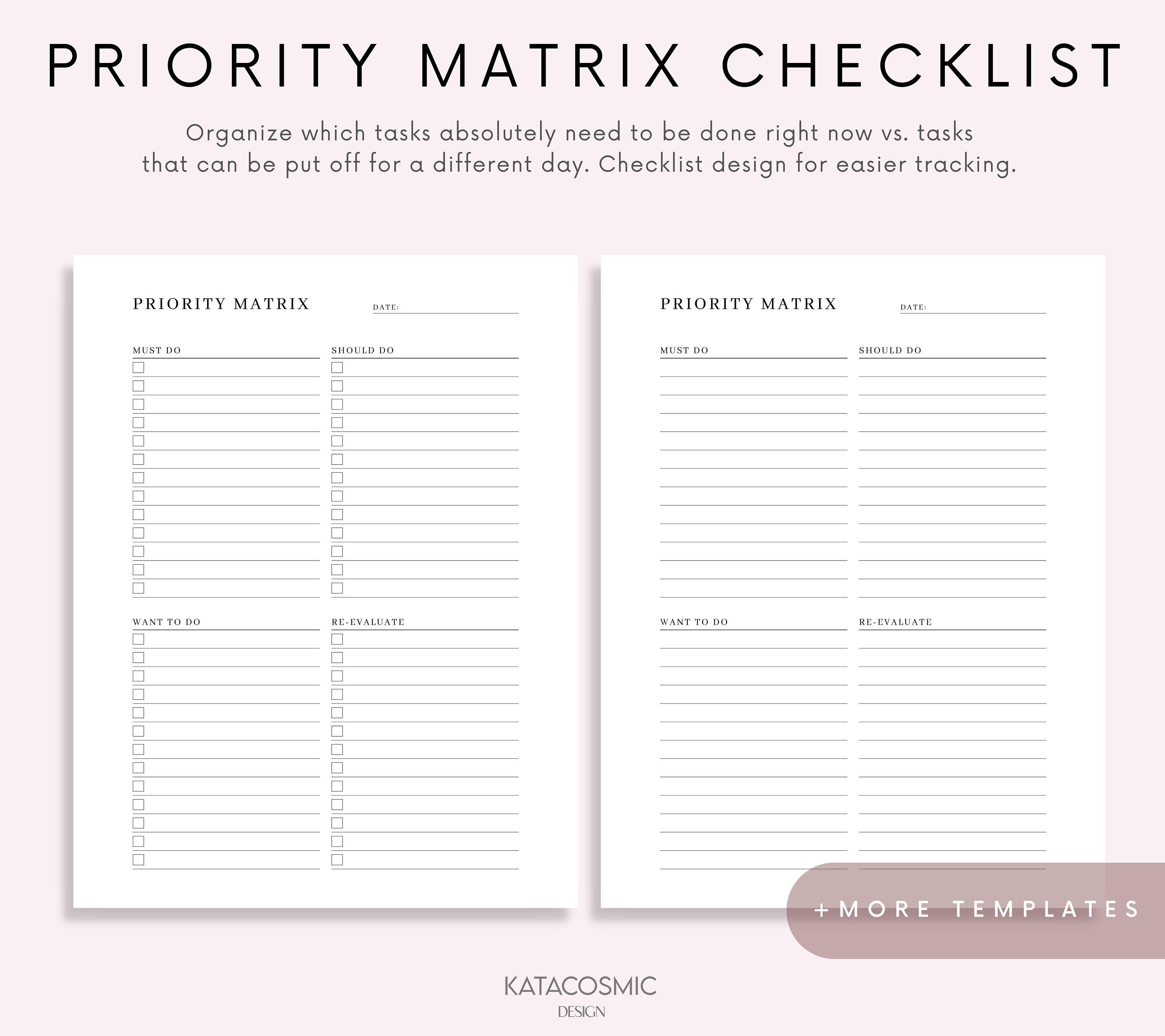 Task Priority Matrix, Eisenhower Matrix, Decision Matrix, Productivity ...